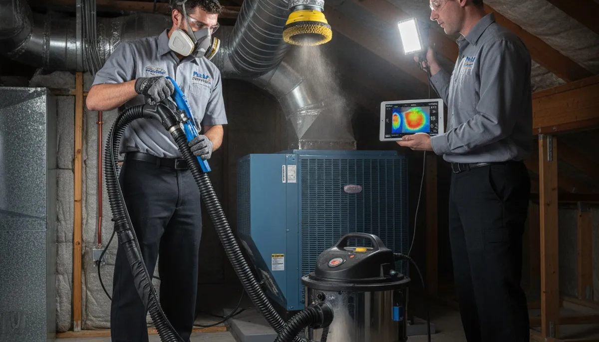 Technician cleaning air ducts in Naples FL home for improved HVAC efficiency and indoor air quality