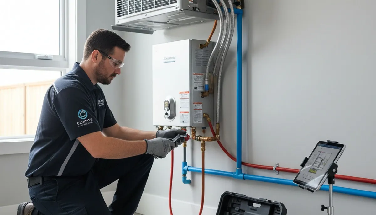 Technician repairing residential HVAC unit in Naples FL for Five Star Cooling plumbing service
