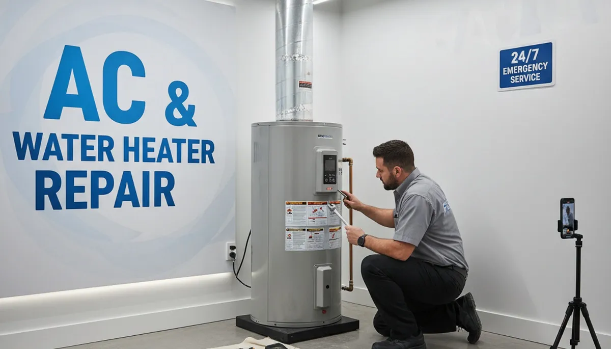 Technician repairing residential water heater in Naples FL home for Five Star Cooling HVAC service